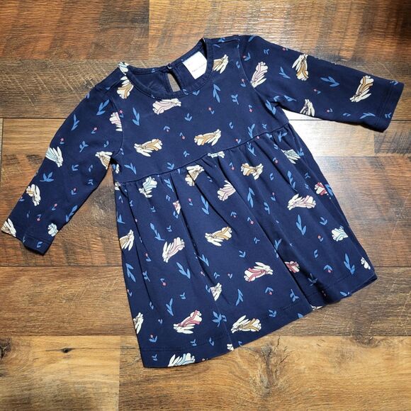 Hanna Andersson Other - Hanna Andersson Size 60 / 3-6 Months Elizabeth Dress Navy Blue Bunny Long Sleeve